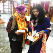 Barbara Nimri with Nepali novelist Neelam Karki Niharika at the launch of Niharika’s novel “Yogmaya” 2018, Kathmandu