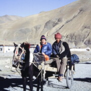 Barbara Nimri found the best way to circumambulate Dingri’s Tsibri holy mountain--by hired horse-cart; 1985, Tibet.
