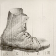 Iraq: during pauses in battle an Iraqi soldier used his notepad to sketch a boot; 1980s.