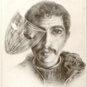 Iraq. The same soldier artist who sketched the boot on a sheet of his notebook, offers his self portrait; 1980s